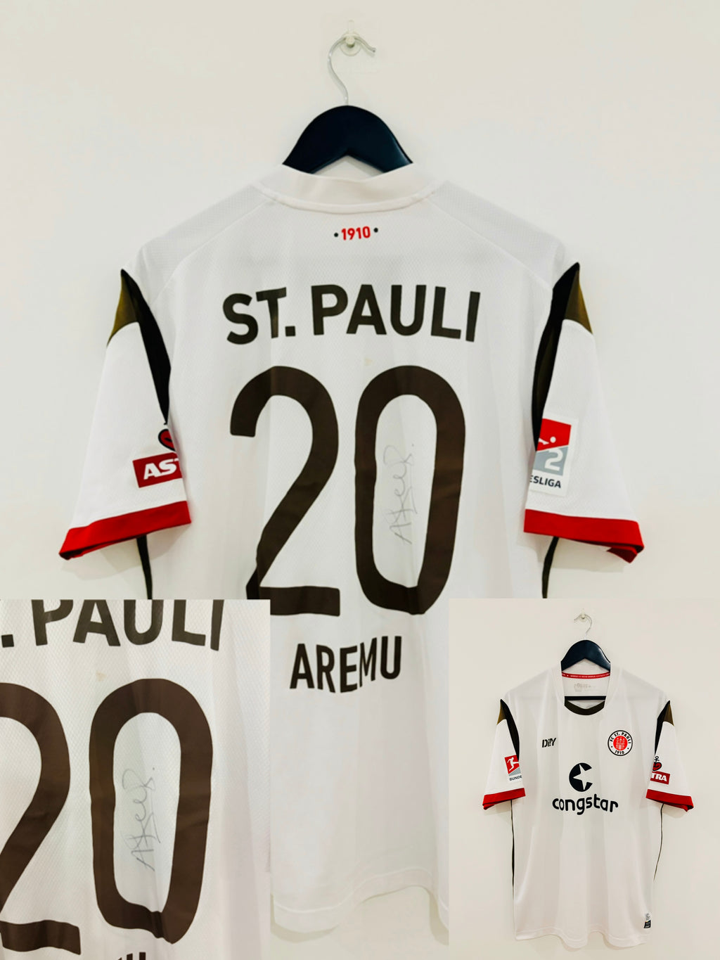 FC St. Pauli Auswärts Trikot 2022/2023 XL #20 Afeez Aremu + Autogramm